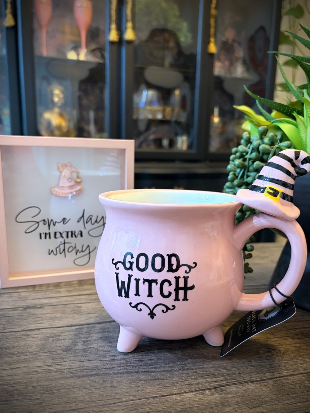 Pink Good Witch Cauldron Mug with witch hat